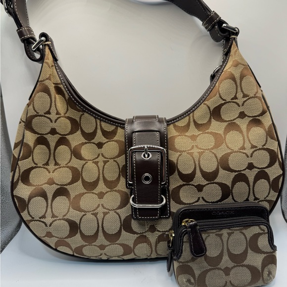 Coach Brown and Tan Signature Hobo Bag & wallet - Picture 1 of 13